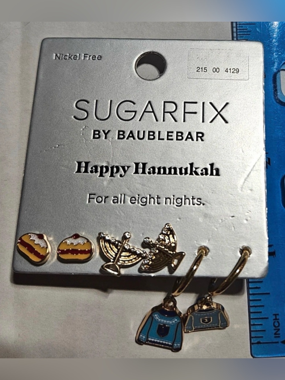 BAUBLEBAR SET 3 Pair Earrings Jewish Hanukkah Sweaters Menorahs & Latkes NEW NWT
